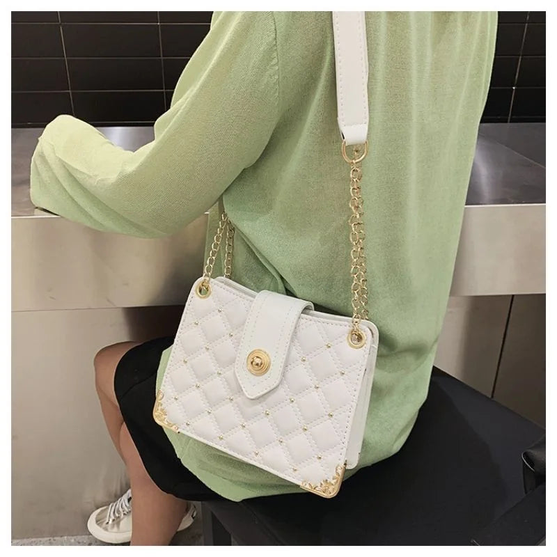 PU Leather Lattice Handbag Shoulder Bag Female Solid Shopping Bags