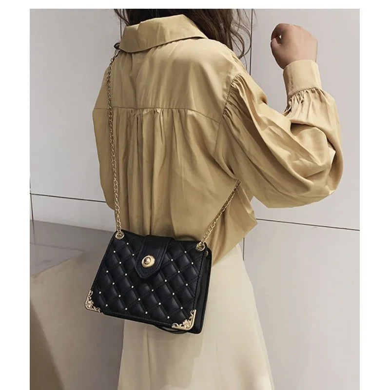 PU Leather Lattice Handbag Shoulder Bag Female Solid Shopping Bags