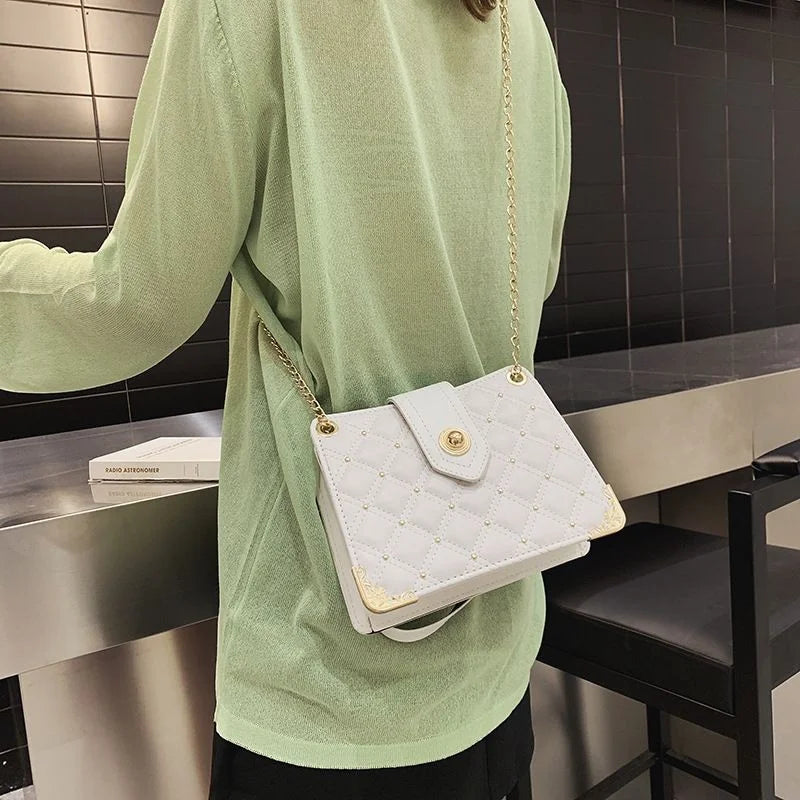 PU Leather Lattice Handbag Shoulder Bag Female Solid Shopping Bags