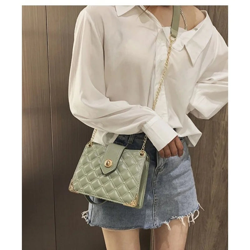 PU Leather Lattice Handbag Shoulder Bag Female Solid Shopping Bags