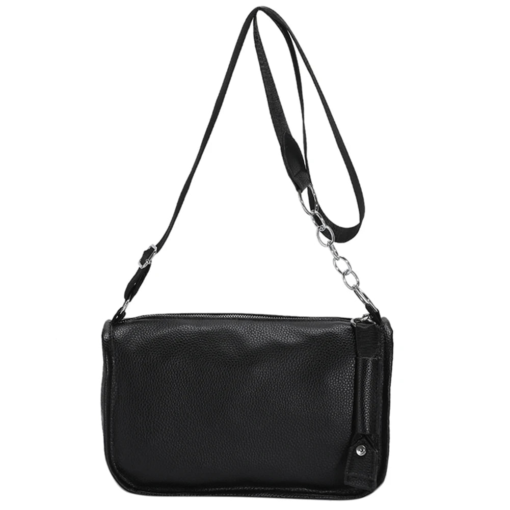 PU Leather Messenger Bag Chain Crossbody Bags Solid Soft Casual