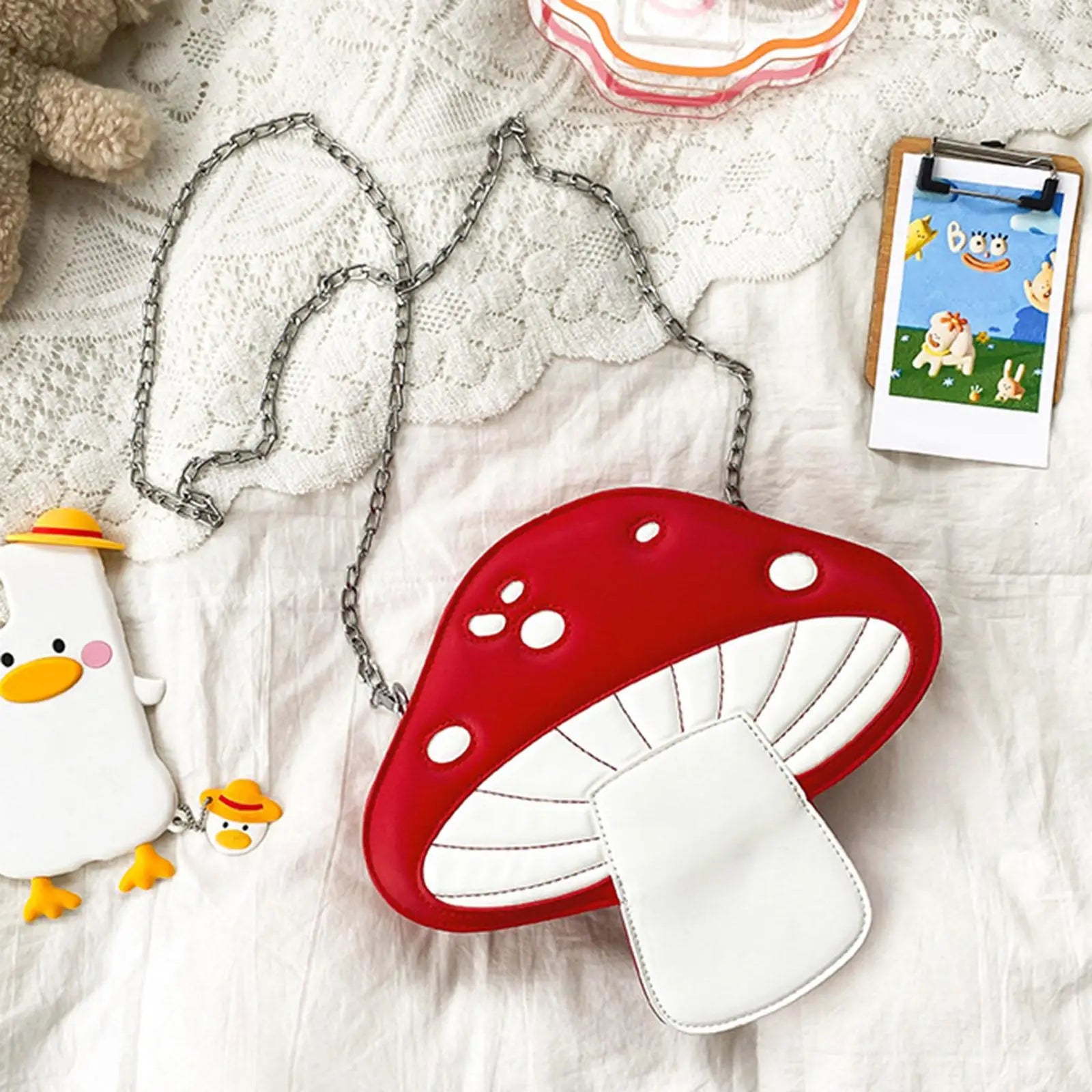 Mushroom Shape Shoulder Bag Purse Chain for Women School
