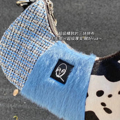 PU Leather Plush Splicing Messenger Shoulder Bags Storage Bag Women Bags