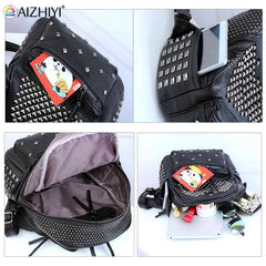 Studded PU Leather Backpack Multi-pocket Top Handle Mini Daypack