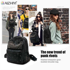 Studded PU Leather Backpack Multi-pocket Top Handle Mini Daypack