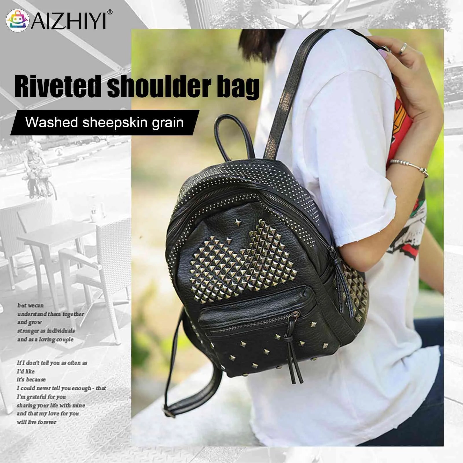 Studded PU Leather Backpack Multi-pocket Top Handle Mini Daypack