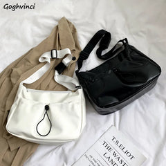 PU Leather Shoulder Bags Women Drawstring Solid Casual Cross Body All-match