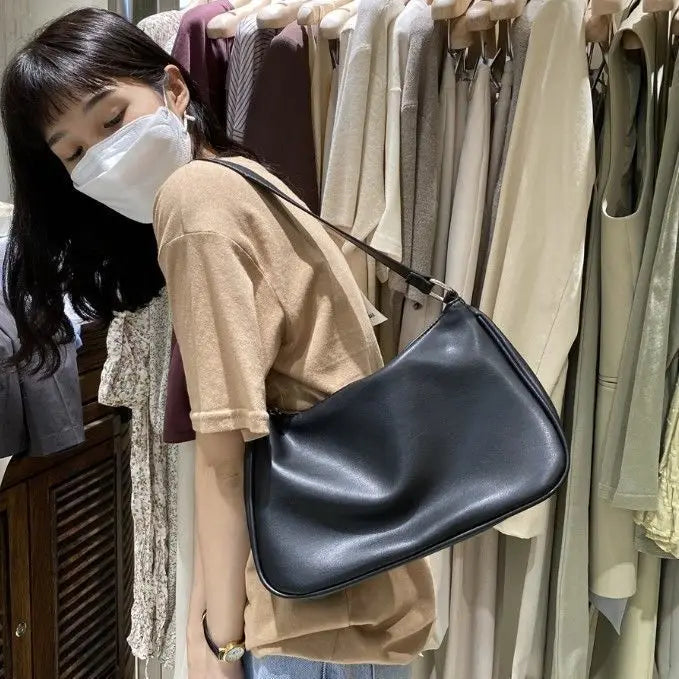 PU Leather Shoulder Bags Women Solid Underarm Zipper Office Ladies Versatile Ins