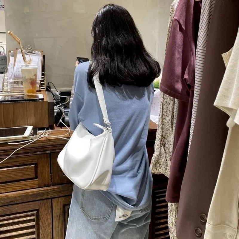 PU Leather Shoulder Bags Women Solid Underarm Zipper Office Ladies Versatile Ins