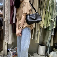 PU Leather Shoulder Bags Women Solid Underarm Zipper Office Ladies Versatile Ins