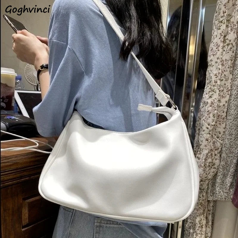 PU Leather Shoulder Bags Women Solid Underarm Zipper Office Ladies Versatile Ins