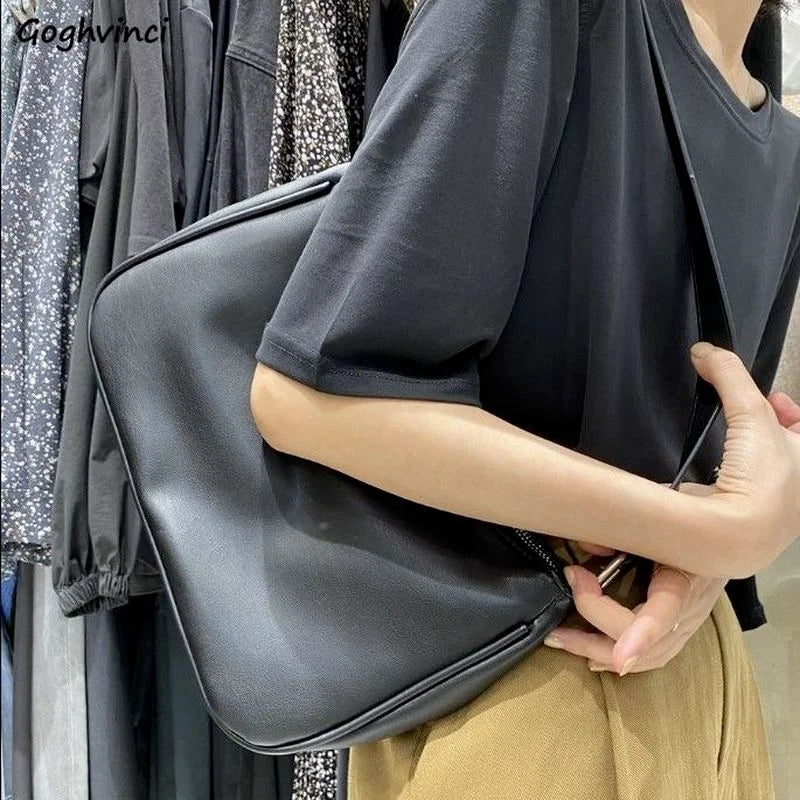 PU Leather Shoulder Bags Women Solid Underarm Zipper Office Ladies Versatile Ins