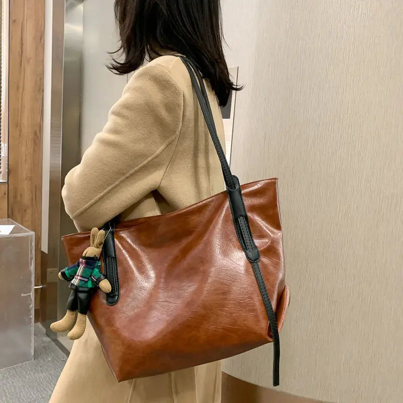 Stylish PU Leather Shoulder Bags Women Totes Large Capacity Vintage Handbags