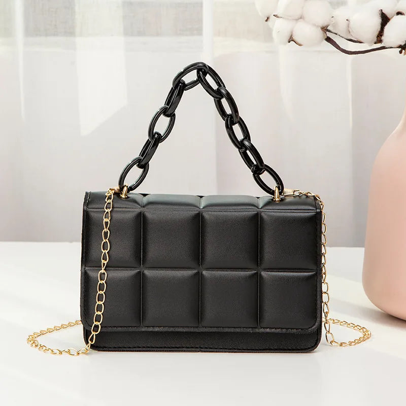 PU Leather Shoulder Bags for Women Chain Rhomboid Crossbody Handbags