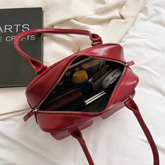 PU Leather Shoulder Handbags Double Pocket Shopping Bag Solid Armpit Bag