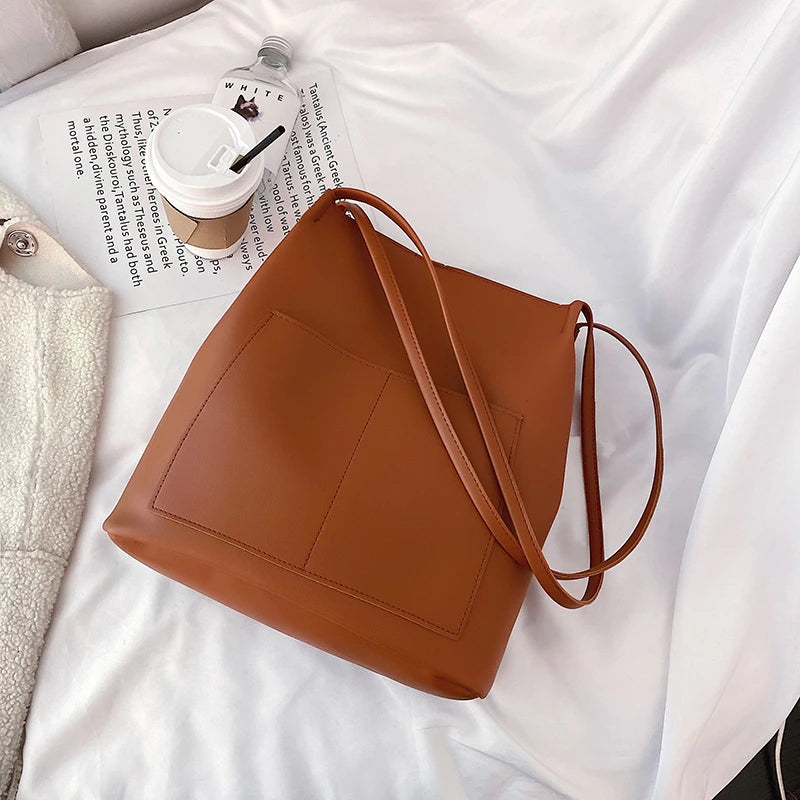 Women's PU Leather Shoulder Shopper Handbag Large Capacity