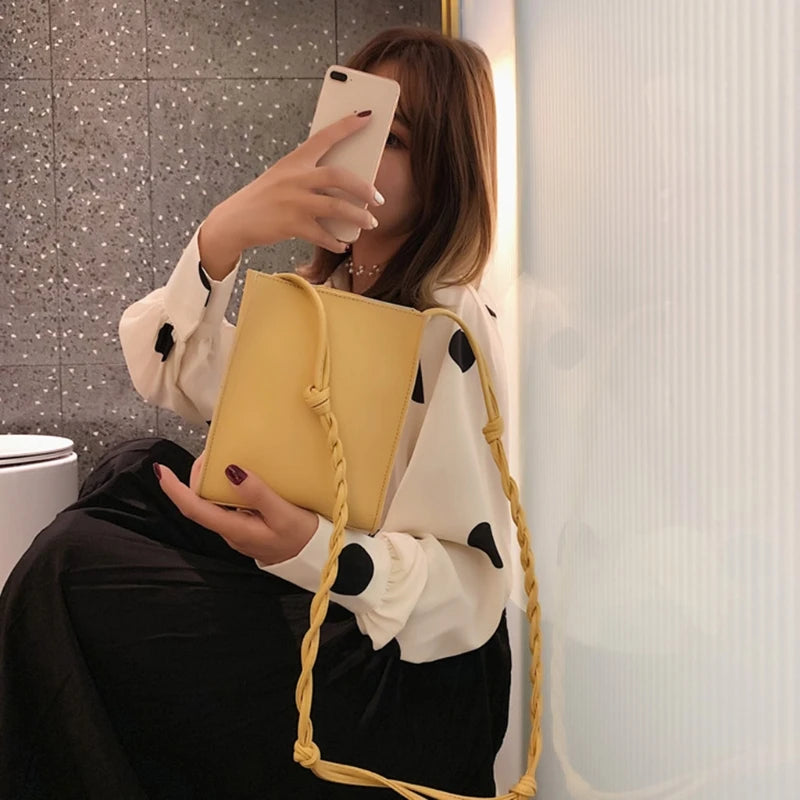 PU Leather Weave Belt Crossbody Small Square Messenger Bag for Women Girls