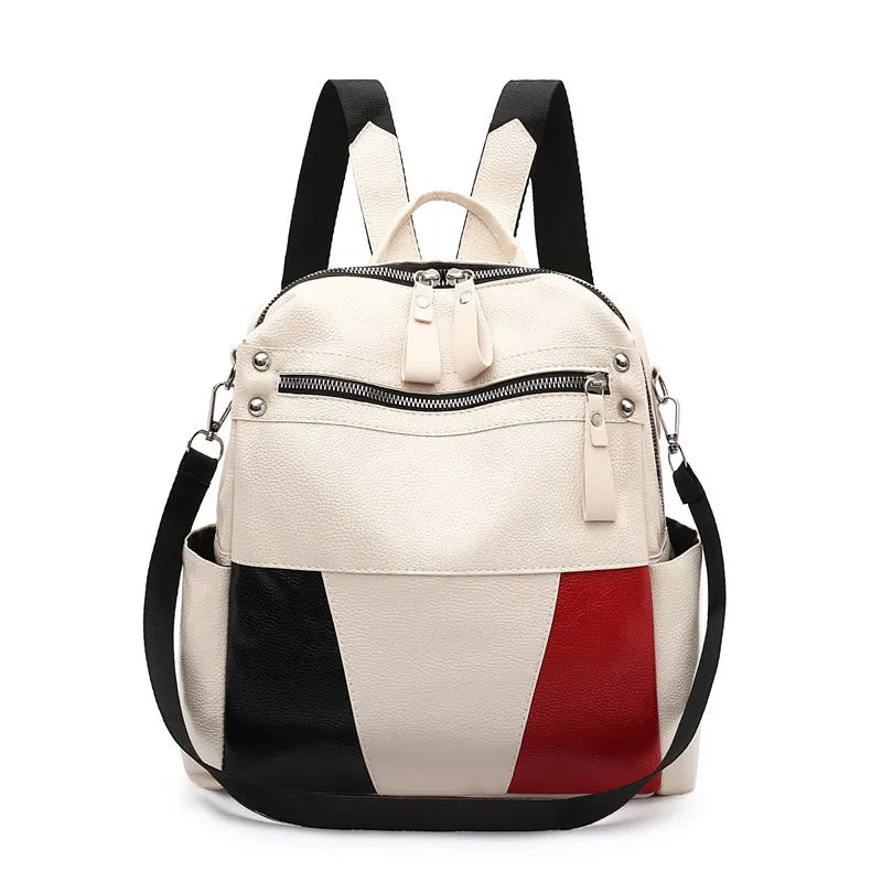 PU Leather Women Backpack Travel Large Capacity School Bags Patchwork Mochila