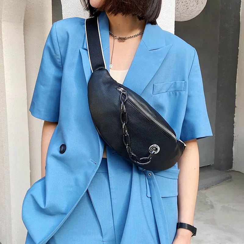 PU Leather Women Banana Waist Bag Hip Belt Pack