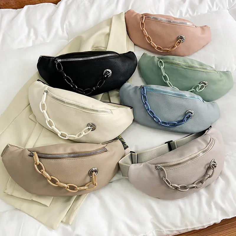 PU Leather Women Banana Waist Bag Hip Belt Pack
