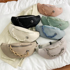 PU Leather Women Banana Waist Bag Hip Belt Pack