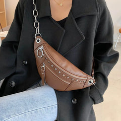 PU Leather Women Chest Bag Waist Bag Solid Banana Bag Travel Phone Pouch