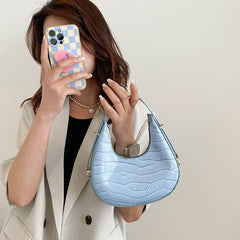 PU Leather Women Handbag Purses Double Zip Crescent Shoulder B