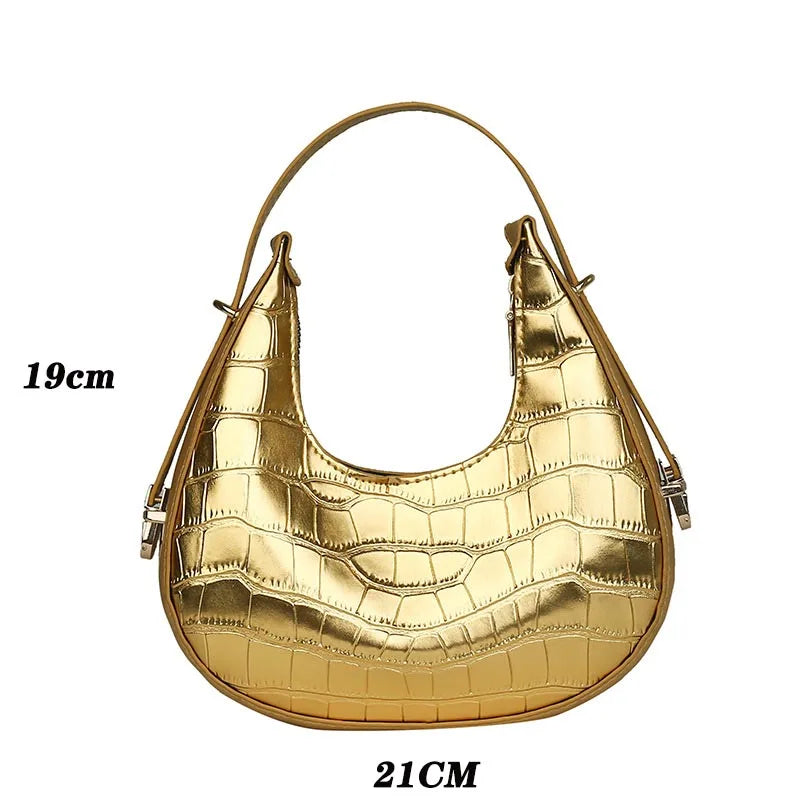 PU Leather Women Handbag Purses Vintage Double Zipper Half Moon Crescent
