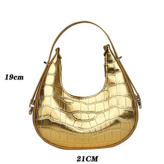 PU Leather Women Handbag Purses Double Zip Crescent Shoulder B