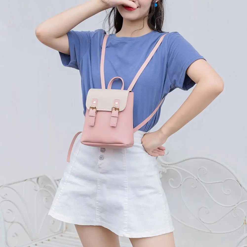 PU Leather Women Small Backpack Splicing Hit Shoulder Bags School Bags