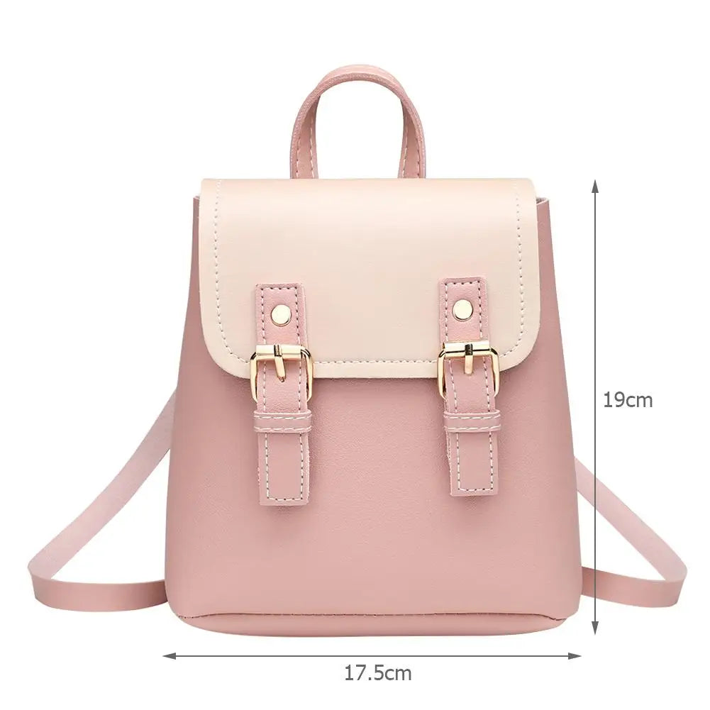 PU Leather Women Small Backpack Splicing Hit Shoulder Bags School Bags