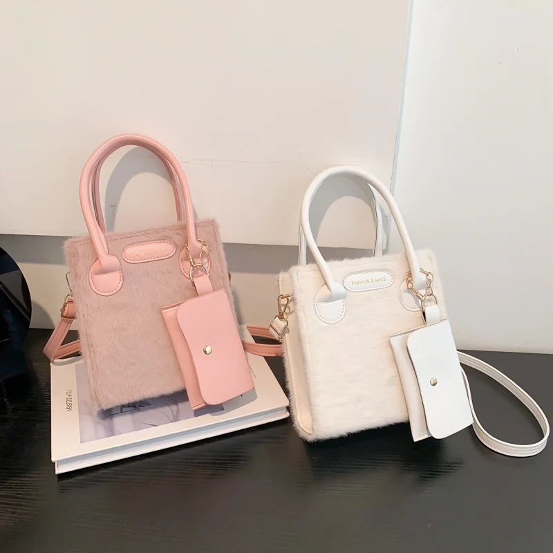 Plush Shoulder Crossbody Bag Ladies Handbag Small Square Bag