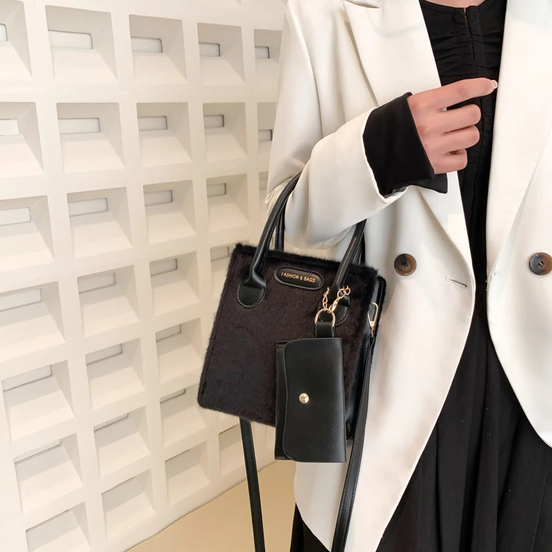 Plush Shoulder Crossbody Bag Ladies Handbag Small Square Bag