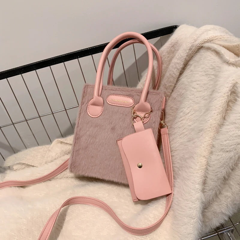 Plush Shoulder Crossbody Bag Ladies Handbag Small Square Bag