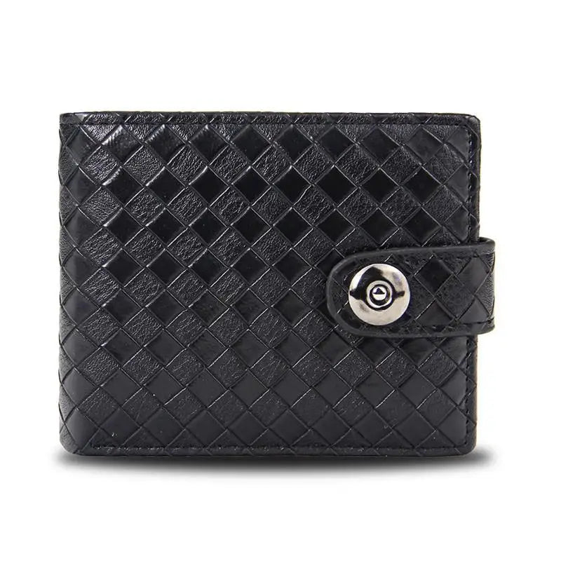 Woven Pattern Leather Men's Short Wallet with Zipper
