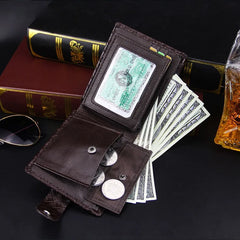 Woven Pattern Leather Men's Short Wallet with Zipper