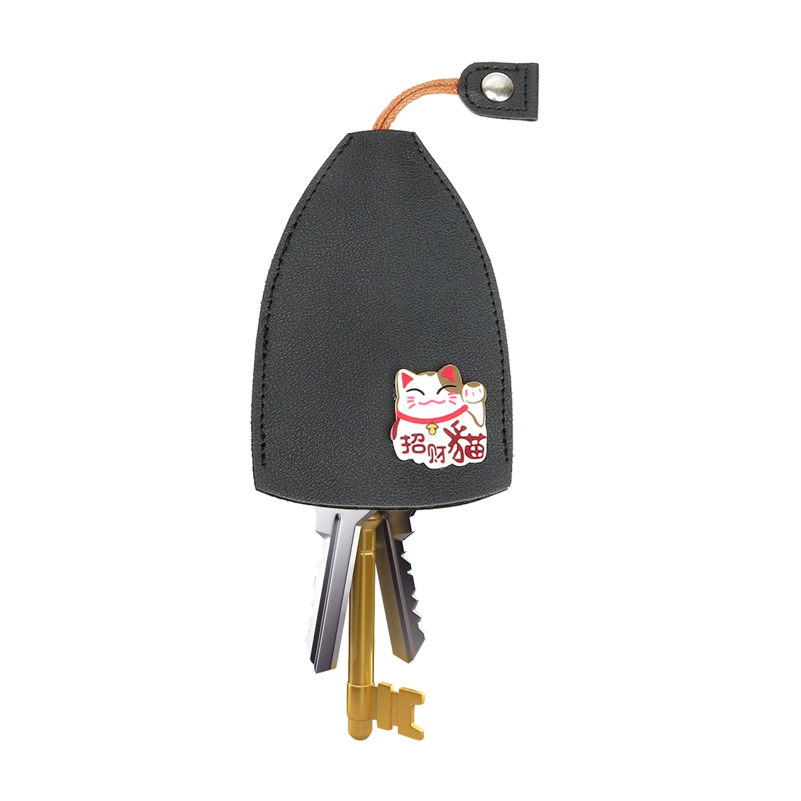 Leather Keychain Pouch Pull Type Large Capacity for Men Women