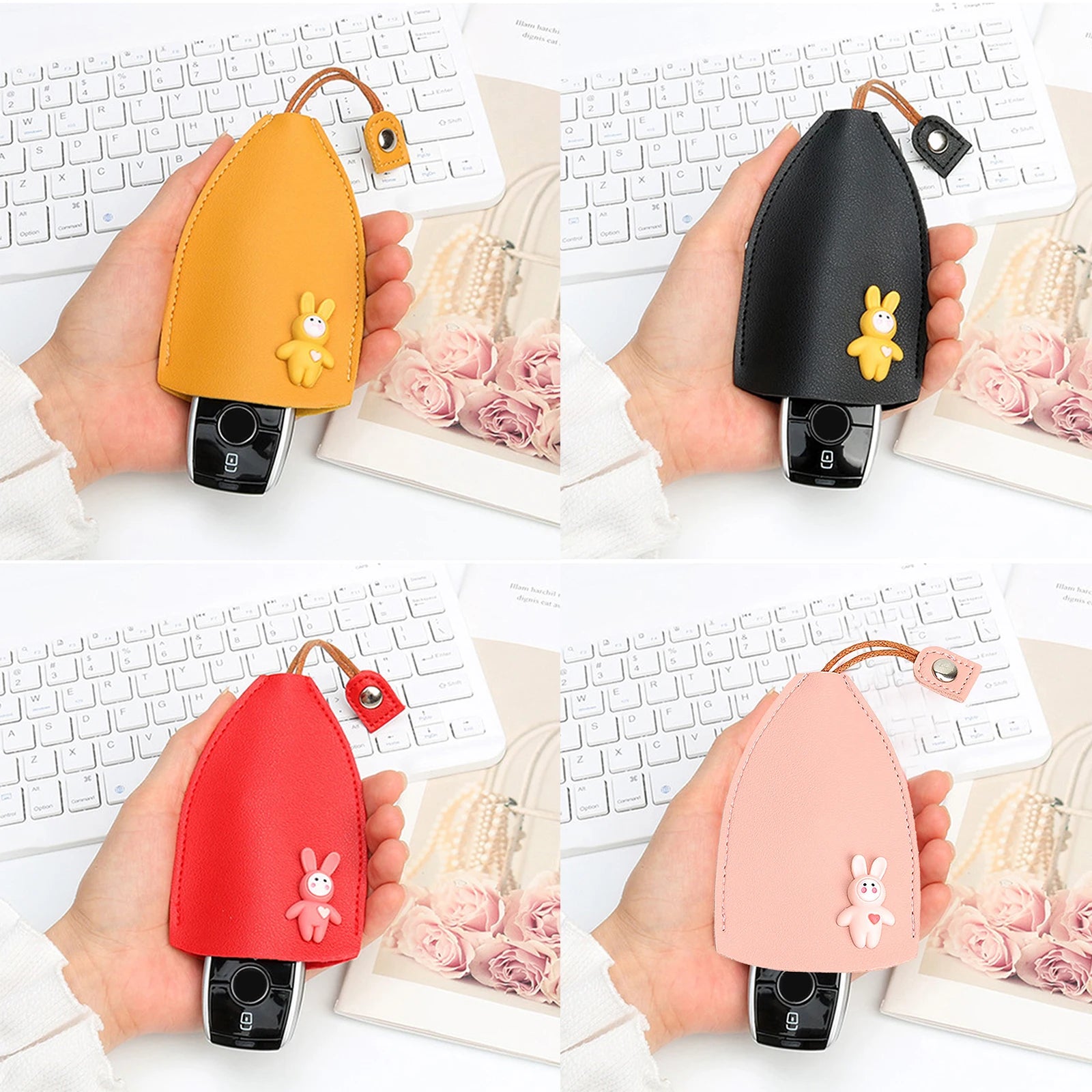 Leather Keychain Pouch Pull Type Large Capacity for Men Women