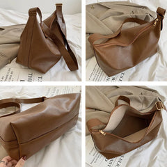 PU Solid Shoulder Bag Women Brief Style Satchel Soft Casual Large Capacity Handb