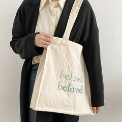 Gradient Text Tote Bag Canvas Casual Shoulder Bag
