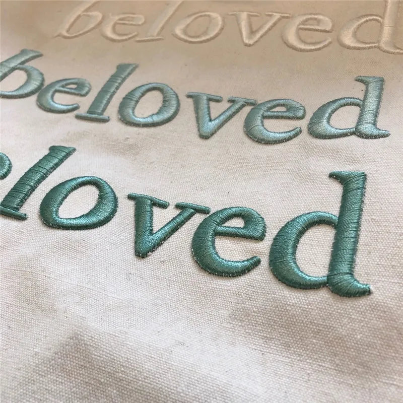 Gradient Text Tote Bag Canvas Casual Shoulder Bag