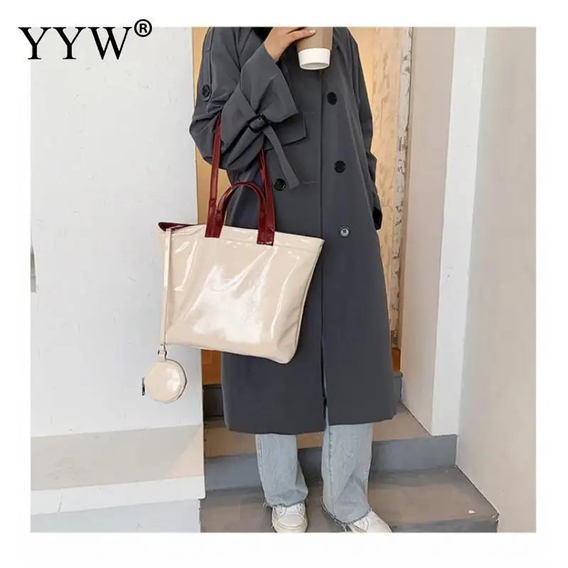 PVC Shoulder Bag Large Capacity Soft Surface Shopping Big Party Purse