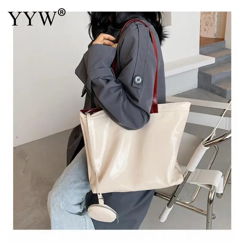 PVC Shoulder Bag Large Capacity Soft Surface Shopping Big Party Purse