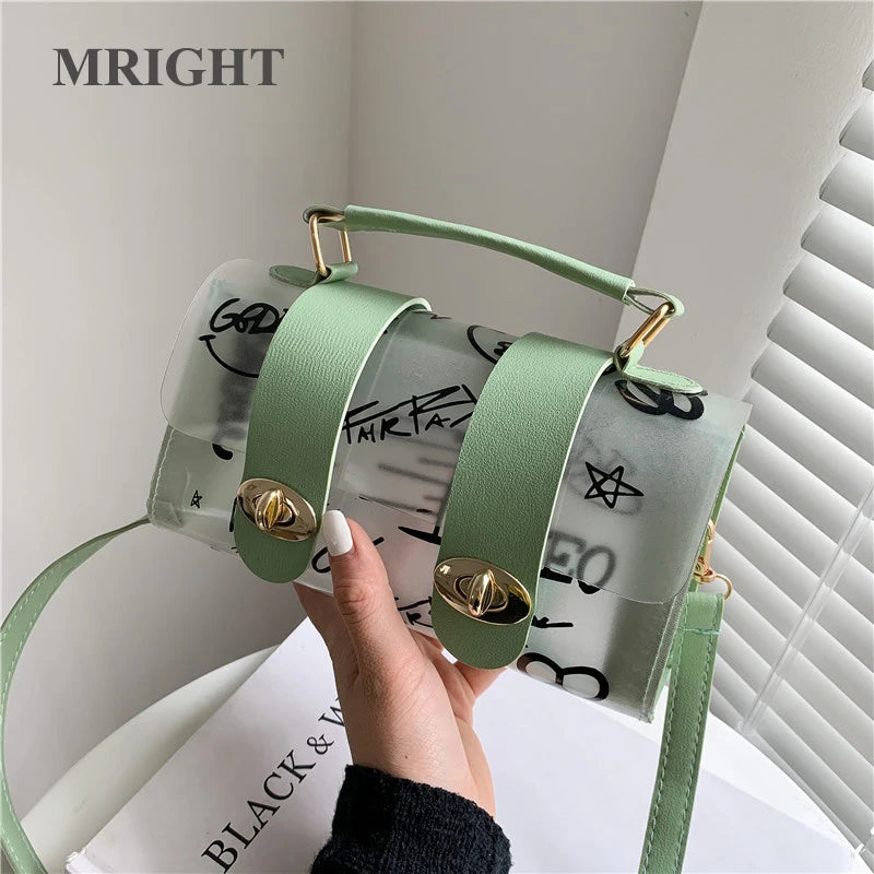 PVC Graffiti Crossbody Sling Bag Women Shoulder Tote Messenger Handbag