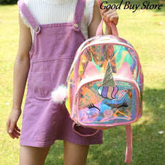 PVC Transparent Unicorn Backpack Girls Sequin School Bookbag