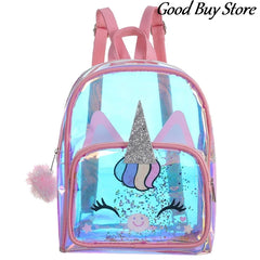 PVC Transparent Unicorn Backpack Girls Sequin School Bookbag