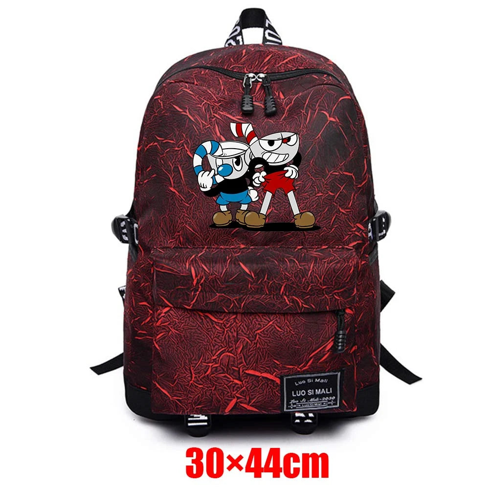 Cuphead Teenager Fabric Backpack Zipper Schoolbag Unisex Mochila