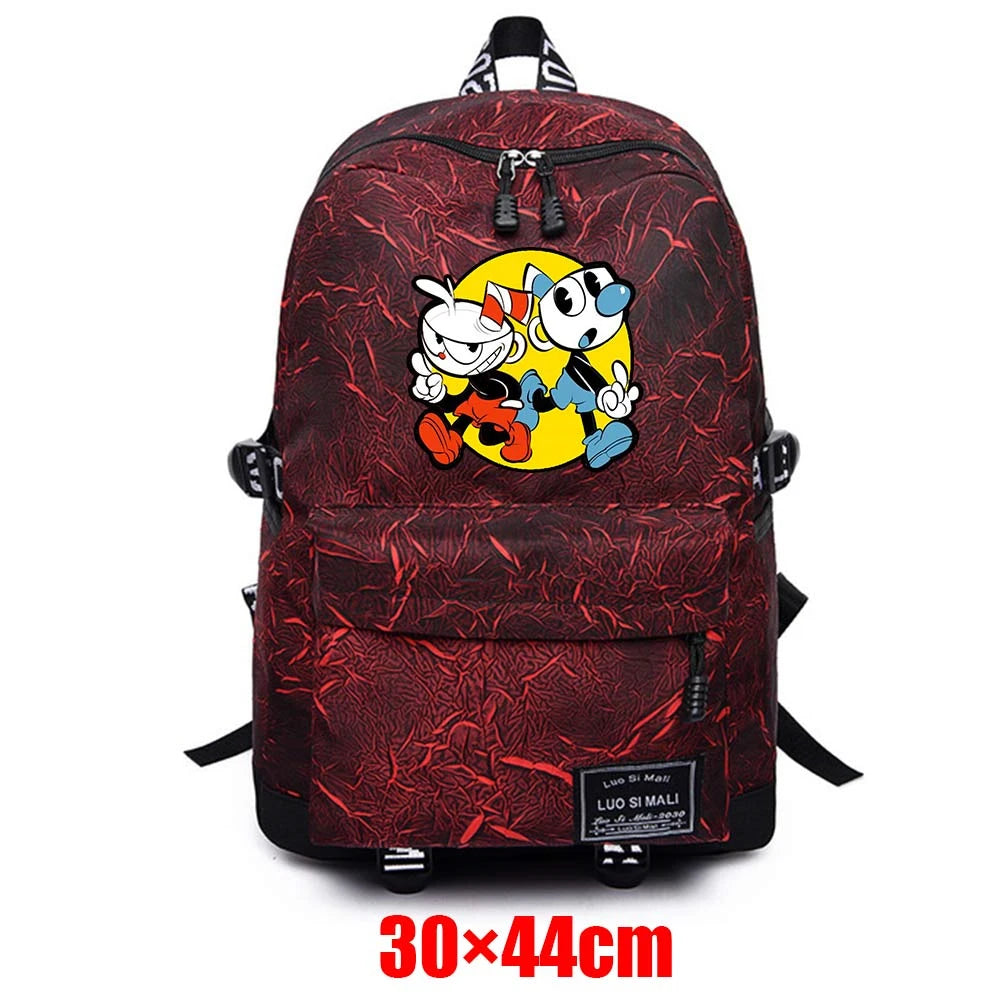 Cuphead Teenager Fabric Backpack Zipper Schoolbag Unisex Mochila
