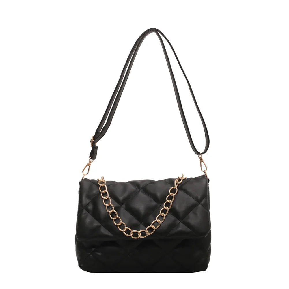 Quilted PU Leather Shoulder Bag Women Winter Embroidery Crossbody Totes