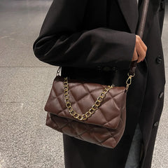 Quilted PU Leather Shoulder Bag Women Winter Embroidery Crossbody Totes